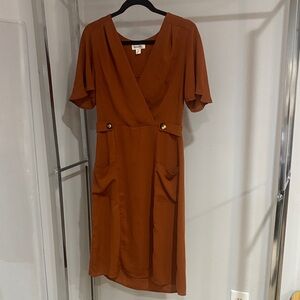 Monteau Terracotta Midi Dress with Pocket Detail
